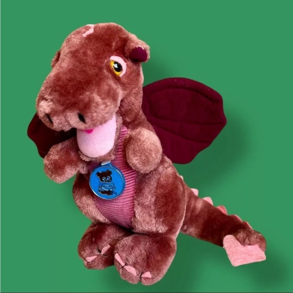 Vtg 1983 Dakin Red Dragon Plush Burgundy 9" Stuffed Animal Toy Mythical Fantasy - Picture 1 of 6
